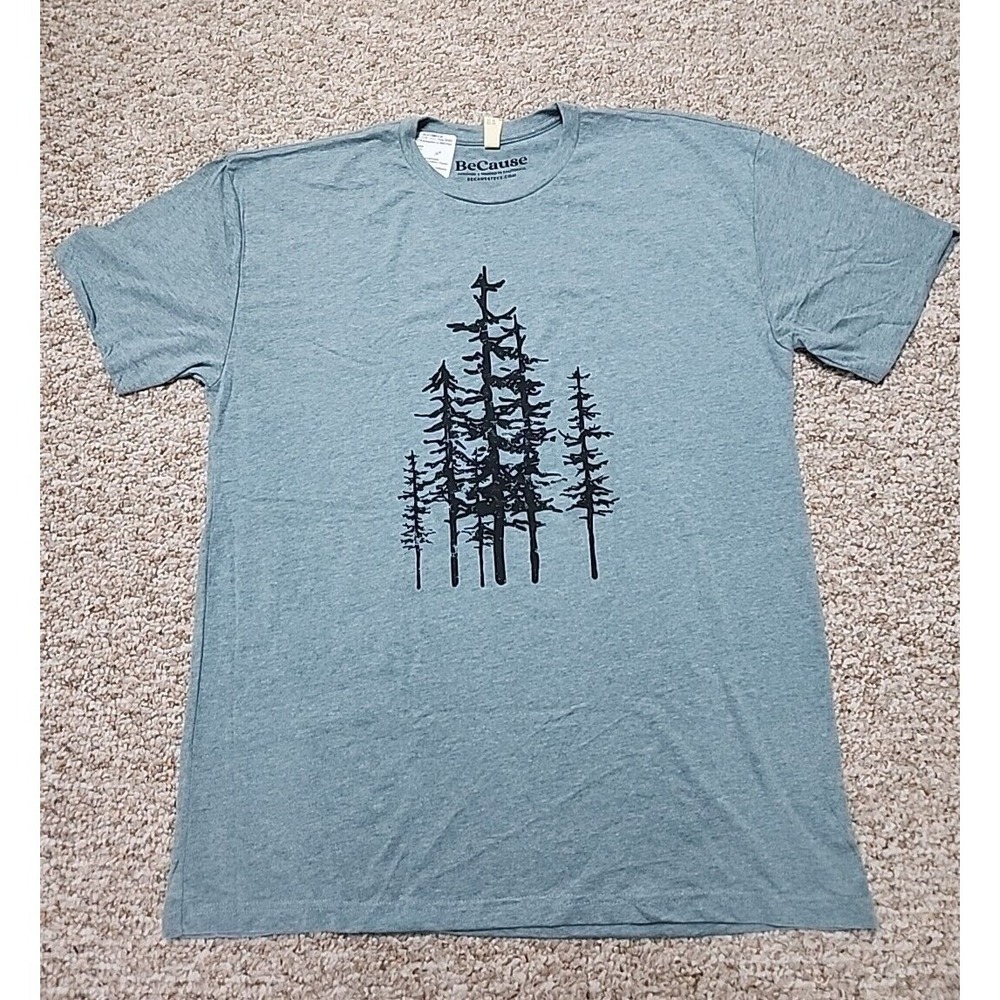 BeCause Tees Organic‎ Cotton Evergreen Trees 2XL USA Pacific Blue NWT